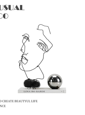 现代简约欧式轻奢黑色抽象人物摆件样板房售楼处书房客厅软装饰品