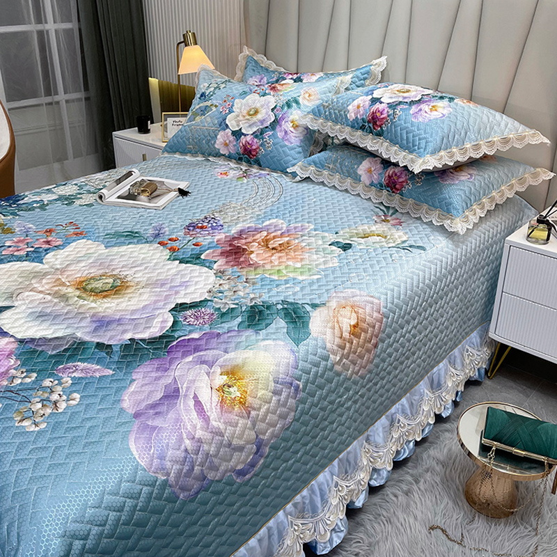 夏季冰丝凉席三件套床盖款夹棉床单可水洗机洗1.8m双人空调软席子