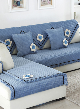 紫色沙发套简约现代布艺防滑冬季客厅实木毛绒坐垫四季通用沙发垫