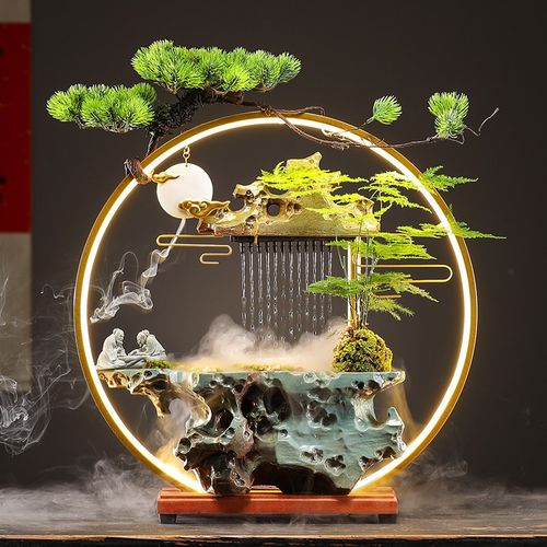 中式创意流水生财景观摆件家居客厅办公室桌面装饰品乔迁开业送礼