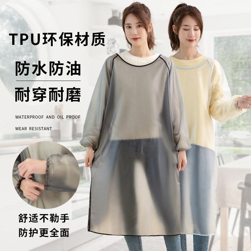 大人罩衣女长袖围裙家用厨房防水防油反穿衣马甲皮工作U服可印log