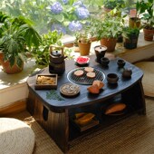 飘窗围炉煮茶桌子榻榻米喝茶桌子实木坑几可折叠便携火锅烧烤矮桌