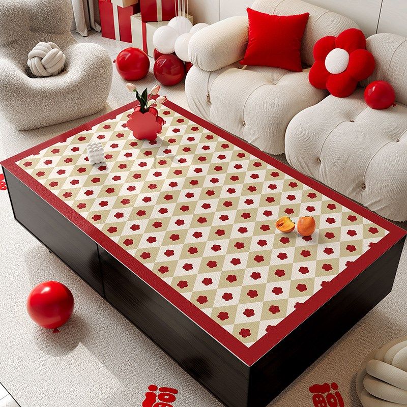 茶几垫轻奢高级感茶几桌布防水防油免洗防烫皮革桌垫红色新年喜庆,居家布艺,茶几垫,淘宝优惠券,粉丝福利购,淘宝优惠卷