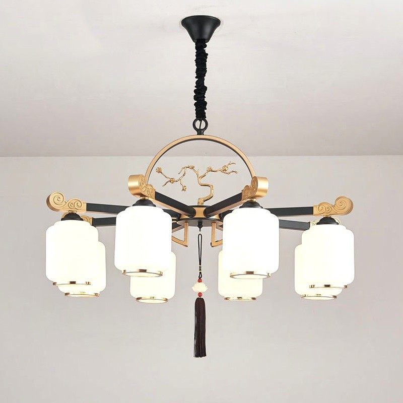 新中式吊灯新款设计别墅客厅餐厅卧室轻奢复古大气玻璃灯罩大吊灯,家装灯饰光源,客厅吊灯,淘宝优惠券,粉丝福利购,淘宝优惠卷