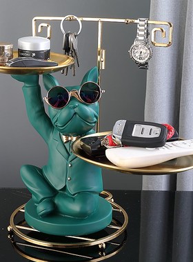 法斗犬摆件床头灯客厅家居轻奢装饰玄关钥匙收纳托盘乔迁新居礼品