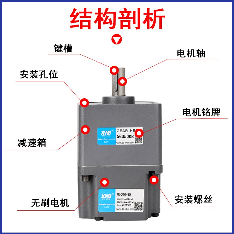 无刷电机可调速24V220v控制器马达大功率30W750TW恒扭矩齿轮减速