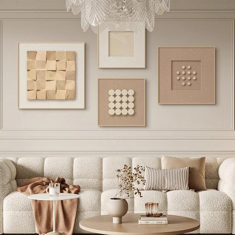 奶油风中古客厅卧室装饰画立体感沙发背景墙挂画法式X抽象组合壁