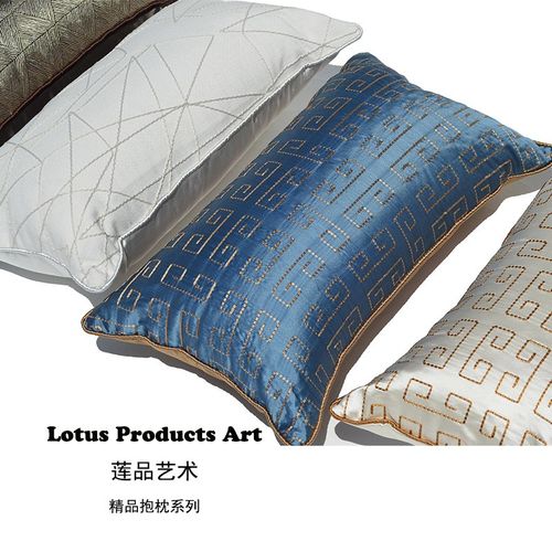 现代简约新古典中式东南亚丝绣几何长方形沙发靠枕靠垫大靠背腰枕
