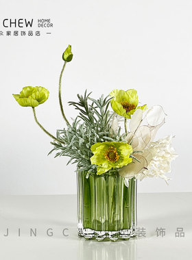 小清新现代绿色波点透明花瓶x洽谈桌假花插花儿童房办公桌软装摆
