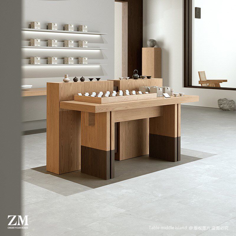 流水台展示桌文创茶具中岛台陶瓷展览特产商品礼物陈列柜中间摆放