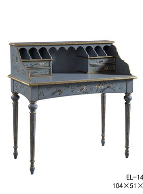 亿联书桌b 实木桦木欧式新古典绘画 1米五斗带抽屉绿色蓝色写字台