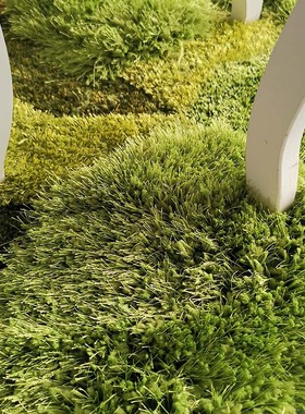 绿色草坪苔藓小森林长毛绒地x毯三角角落创意装饰儿童手工地垫定