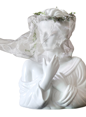 现代简约金属面纱女孩艺术雕像白色人像雕塑客厅家居别墅软装饰品