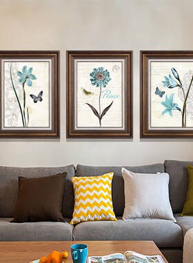 客厅装饰b画沙发背景墙挂画现代卧室餐厅壁画玄关墙画蓝色花卉田