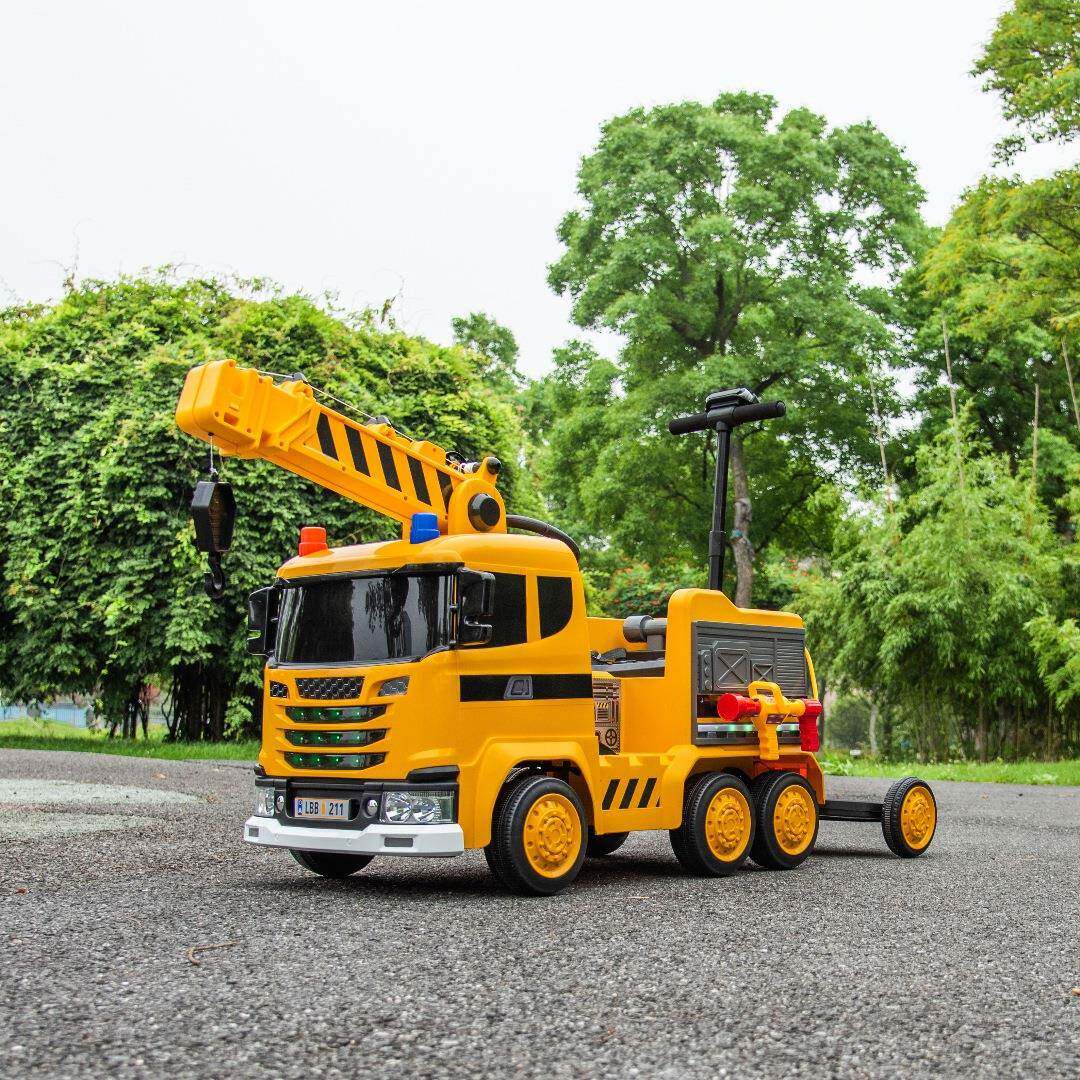 儿童电动可坐人工程车吊车四驱动带遥控摇摆亲子推车遛娃童车