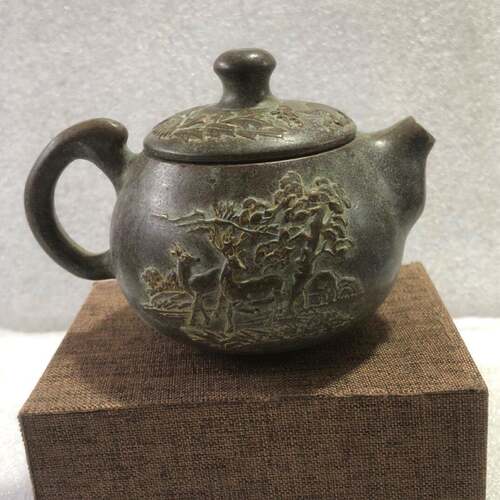 古玩杂项仿古青铜茶壶摆件家居办公铜器鹿小茶壶摆件