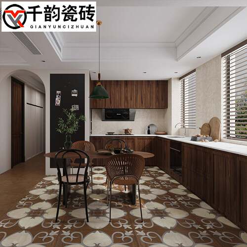 法式复中古风拼花木纹地板瓷砖800x800客餐厅卧室阳台胡桃木纹砖