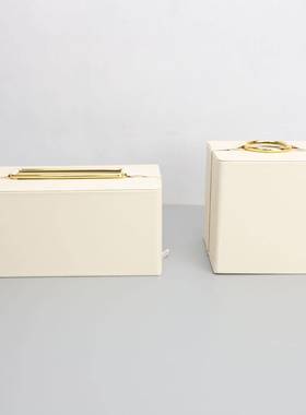 北欧创意白色皮革纸巾盒轻奢玄关样板房家用客厅茶几装饰品摆件