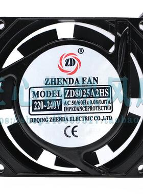 ZHENDA FAN ZD8025A2HS AC 220V 0.08A 80x80x25mm 机柜散热风扇