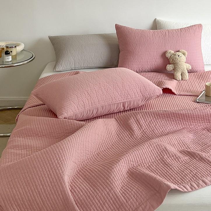 简约纯色直边款全棉水洗床盖三件套珩缝加厚夹棉单品床单羽丝棉