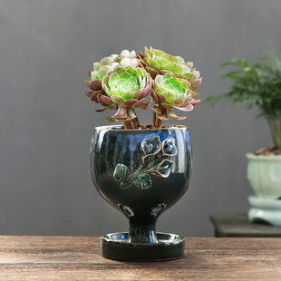 创意多肉花盆陶瓷仿酒杯肉肉花盆室内阳台大口径有孔透气种植盆器