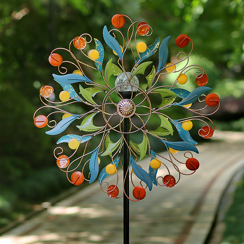 户外铁艺太阳能阳台花园t装饰庭院别墅院子布置草坪风车造景摆件