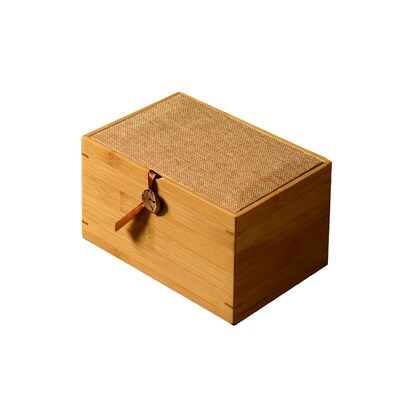 纽扣麻顶竹盒竹四杯盒茶杯u收纳盒黄麻布顶面茶道工具盒收纳箱家