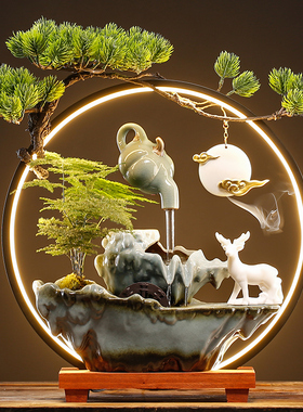 陶瓷流水摆件循h环水假山喷泉生财客厅办公室桌面装饰乔迁开业礼