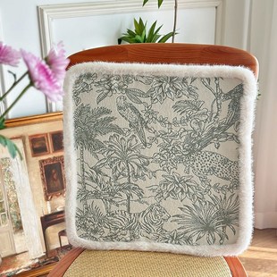 雨雾 法式森林老虎时髦坐垫绑带座椅垫加厚餐椅T飘窗垫秋冬餐椅垫
