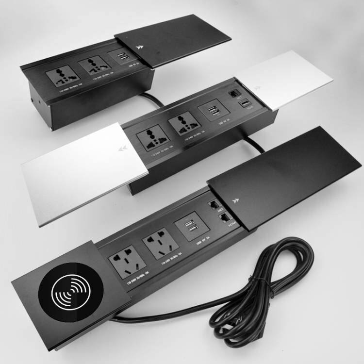 桌面嵌入式插座岛台滑盖式多媒体排插台面隐藏式侧滑面板USB充电