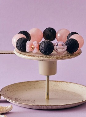 WhimSole唯魅 黑桃香氛天然粉水晶银曜石手串秋冬生日礼物女手链