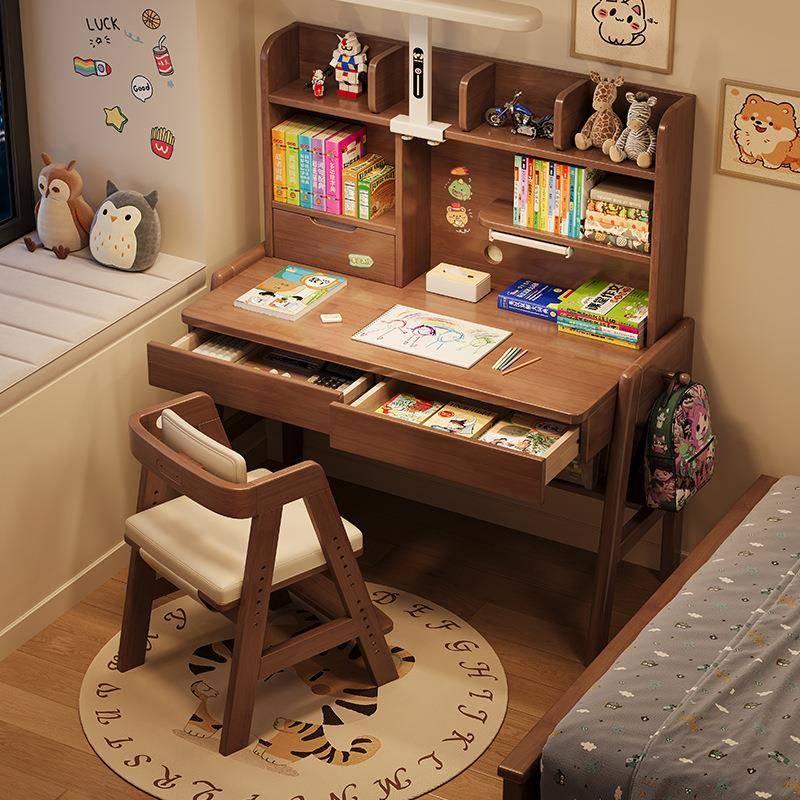 阳光桌实木书桌小学生家用写字课桌卧室可升降儿童学习桌灯桌一体