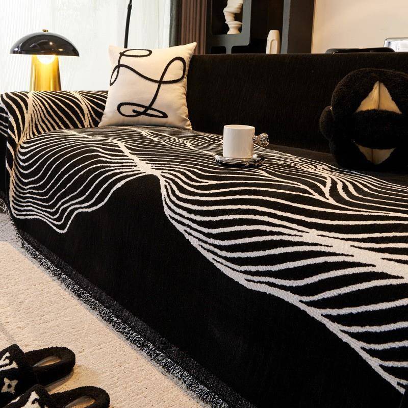 雪尼尔沙发盖巾复古风可机洗一片式沙发毯防滑防抓直排沙发套罩布