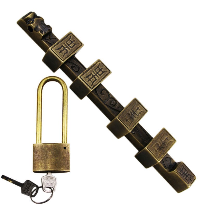 中式仿古门栓明装插销大门插锁木门E铜挂锁老式门闩门锁搭扣大门