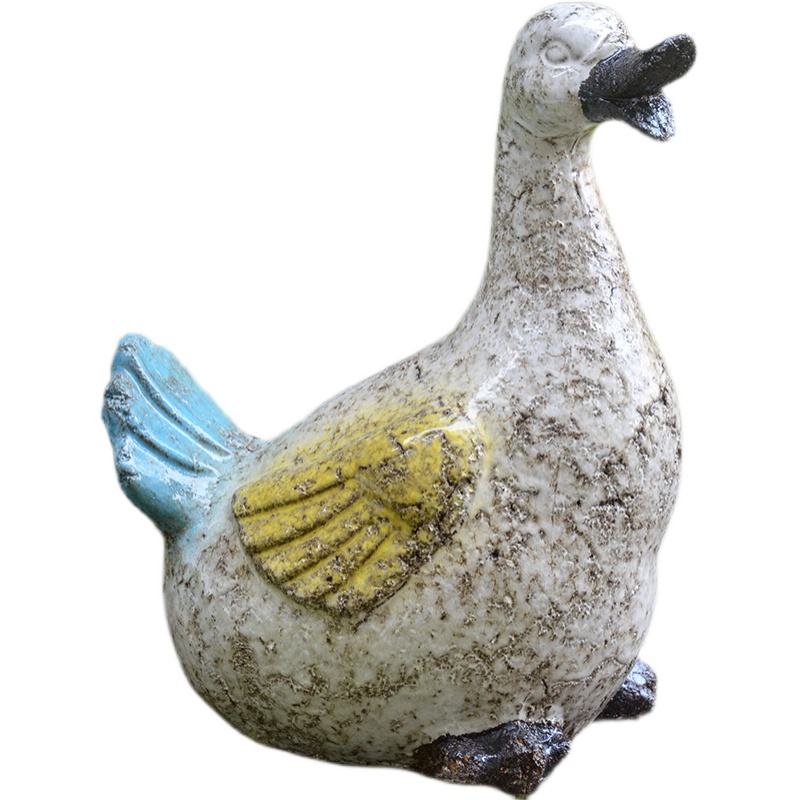 户外陶土可爱动物j喝水鸭子摆件 庭院花园水池草坪幼儿园装饰造景