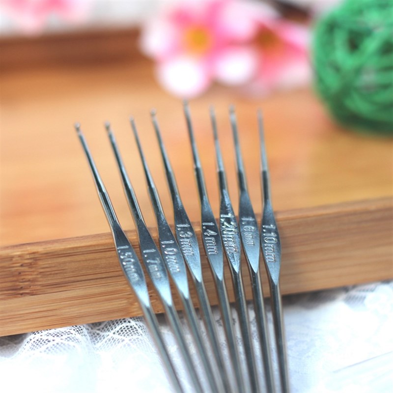 我爱编织 细号铁电镀单头钩针 8根一套1.0MM-1.7MM