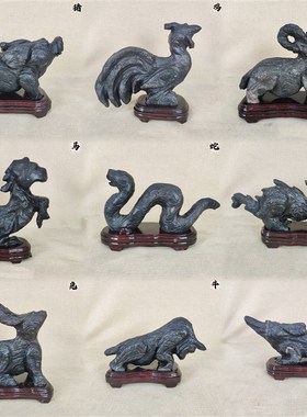 灵璧奇石摆件象形十二生肖天然原石雕刻鼠牛虎兔T龙蛇马羊猴鸡狗