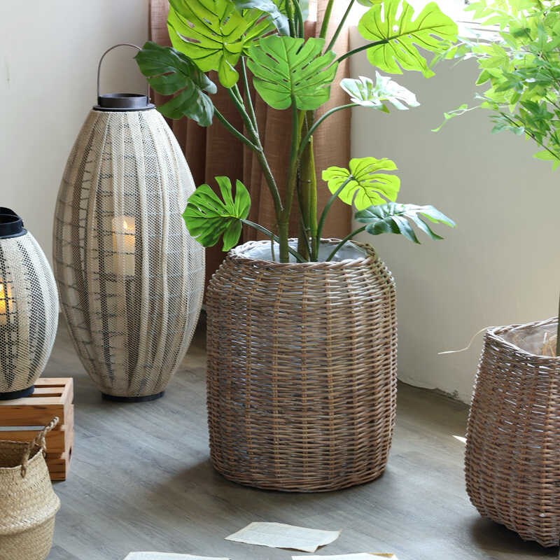 田园落地柳编花篮绿植种植盆栽手工编H制花器加大防水衬花篓柳条