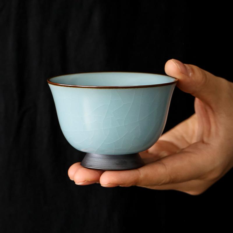 旅行茶具杯子官窑铁胎汝窑冰裂开片主人杯单杯喝茶盏陶瓷茶具套装