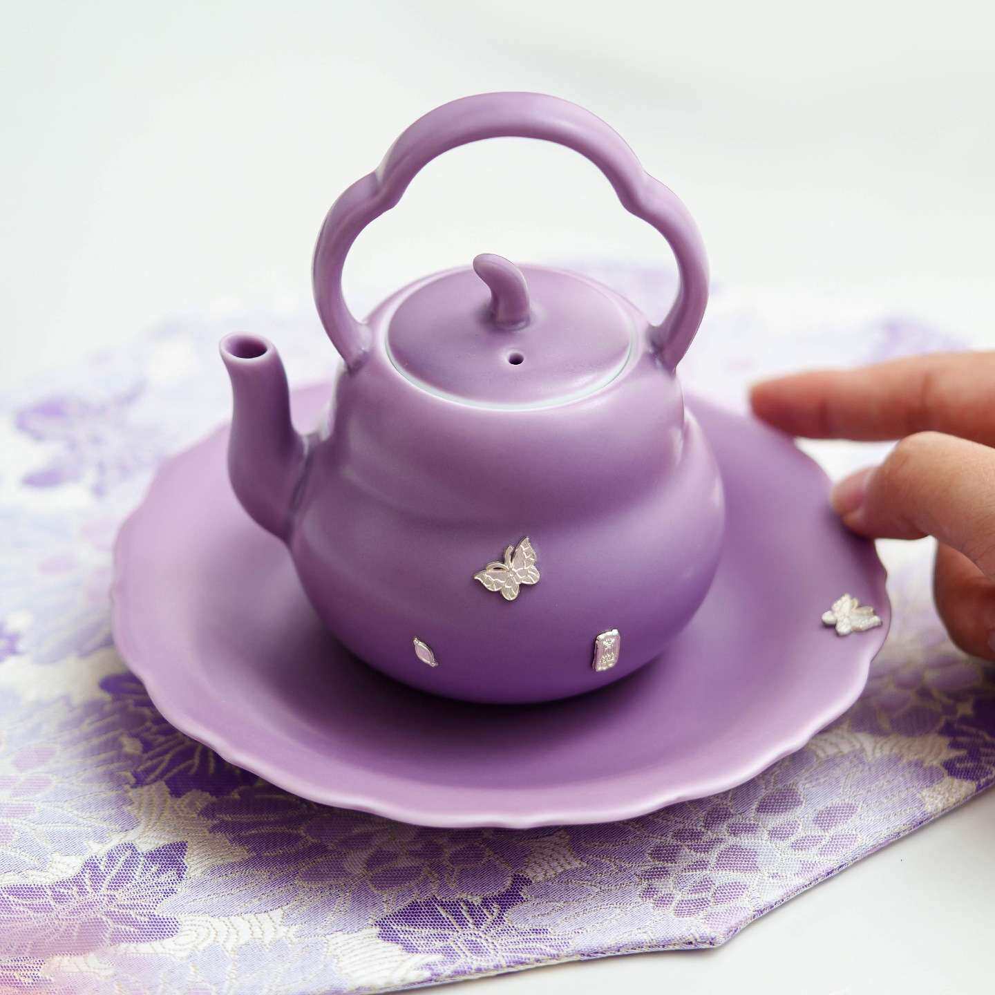 蝶锔丁香紫福禄提梁壶把手陶瓷茶具2026新款茶壶泡茶家用待客单壶