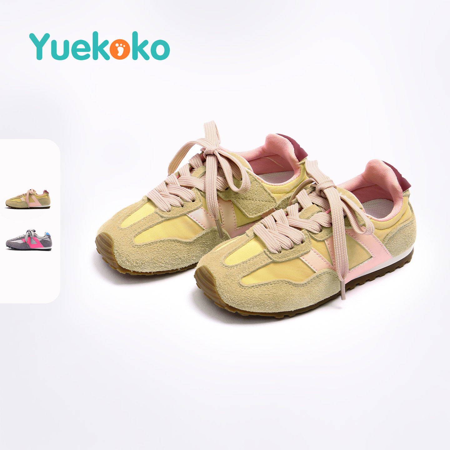 YUEKOKO儿童运动鞋2026春季新款橡胶底休闲鞋撞色复古魔术贴平底