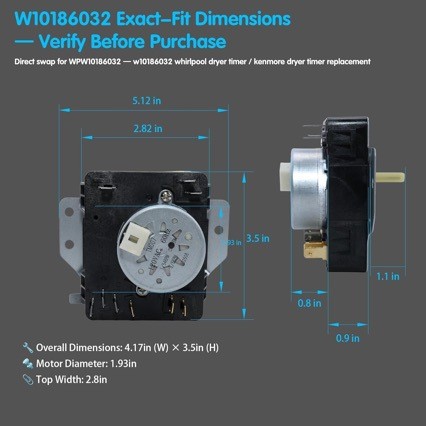W10186032烘干机定时器 120VAC 60Hz 适用于惠而浦烘干机定时器