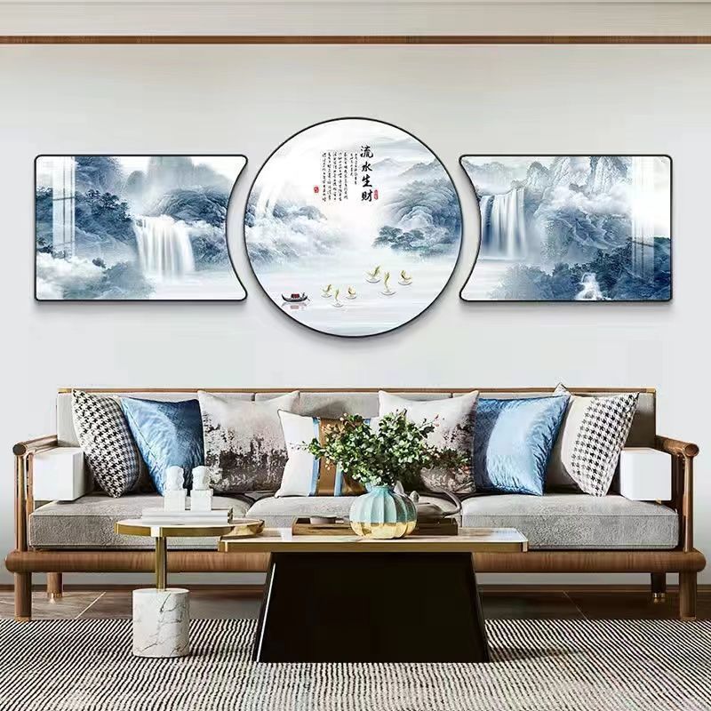 现代简约客厅装饰画沙发背景墙挂画抽象轻奢卧室壁画新中式三联画