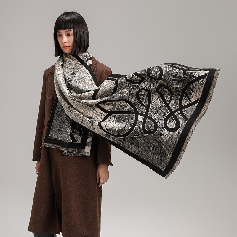 2024新款仿羊绒无限符号围巾披肩两用秋冬季保暖双面披肩百搭围脖