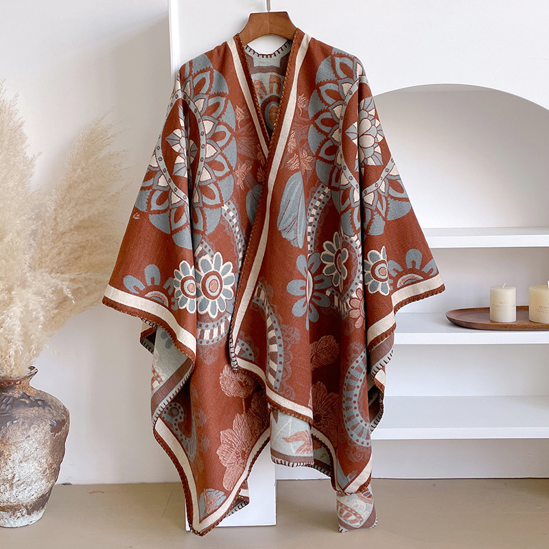 秋冬波西米亚大领口提花女韩版加长加厚两用大披肩百搭保暖斗篷潮