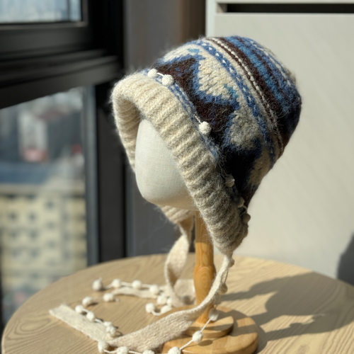 新款费尔岛针织毛线帽女秋冬季保暖巴拉克拉法帽加厚护耳包头帽子