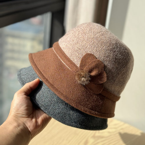 中老年人新款帽子女秋冬季妈妈奶奶老太太加绒保暖羊毛呢盆帽洋气