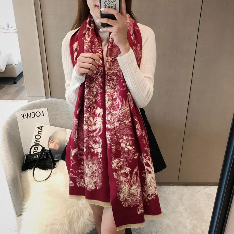 2020加厚提花办公室披肩保暖女花卉长款仿羊绒围巾围脖时尚百搭