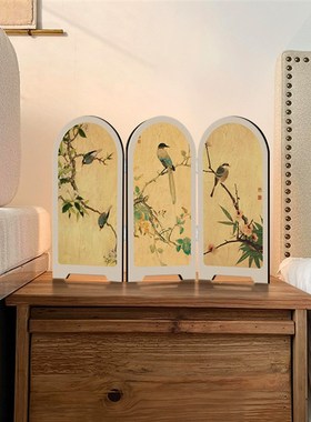 新中式卧室屏风桌面摆件客厅覆古艺术玄关电视柜摆画 画高级感装