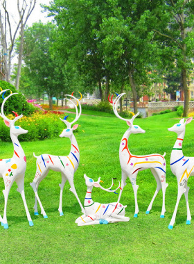 玻璃钢雕塑彩绘梅花鹿户外公园林景观草坪小品装饰售楼部美陈摆件